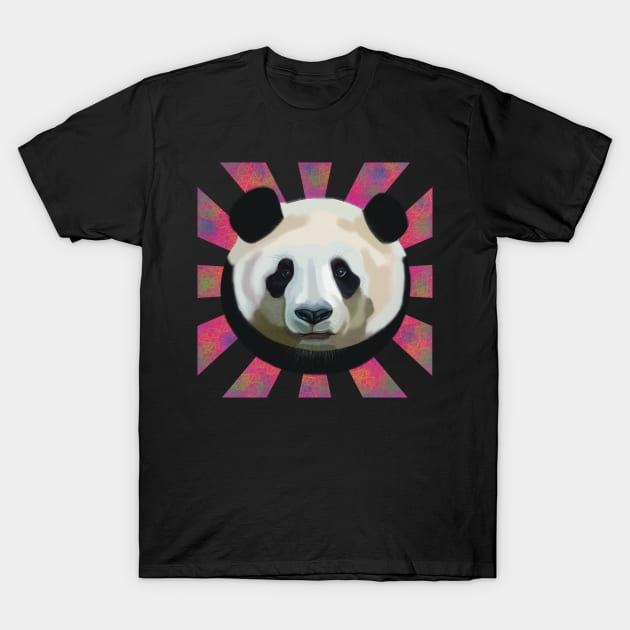Striking Panda bear on pink atomic patterned rays T-Shirt by KateVanFloof